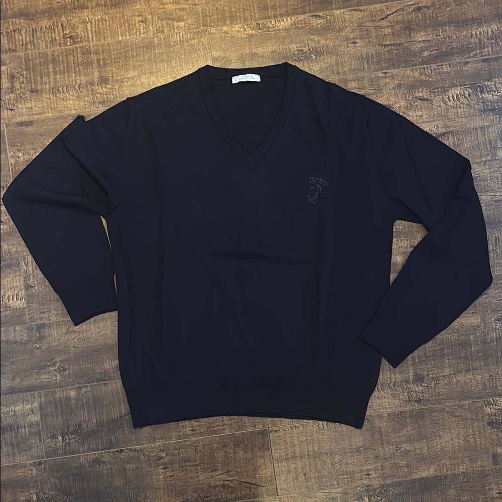 Versace Collection Men's Navy Wool V-Neck Sweater, XXL